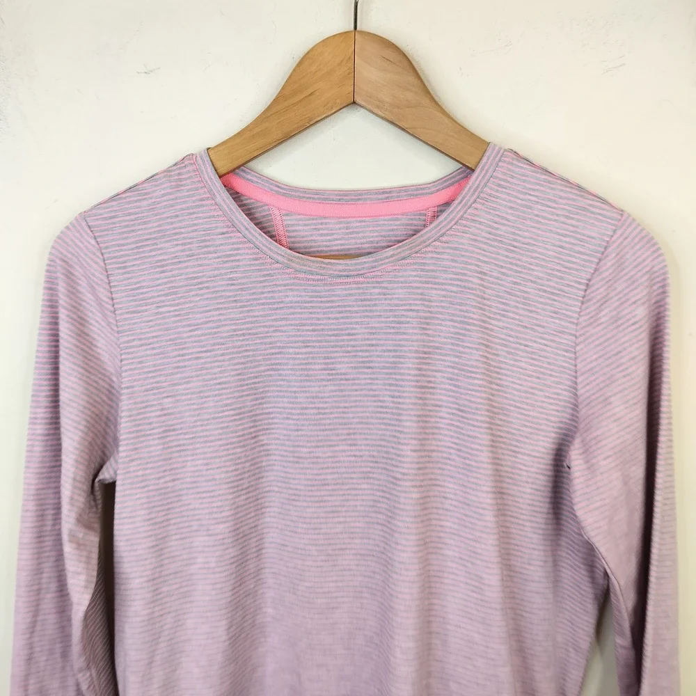 Athleta Girl Be Bold Stripe Top XXL 14 Activewear Sporty Pink Grey Pullover